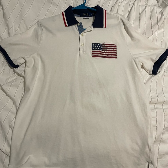 Ralph Lauren White Polo Shirt with Navy Trim - Picture 1 of 2
